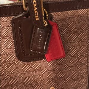 Coach Brown and Red Signature Shoulder Bag